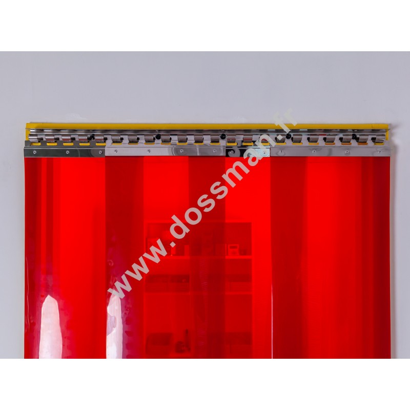 Rideau à lanière PVC - 300x3 mm - Isolation forte 136 mm (91 %) - Transparent Rouge - Porte à lamelles TRAFFIC SYSTEM